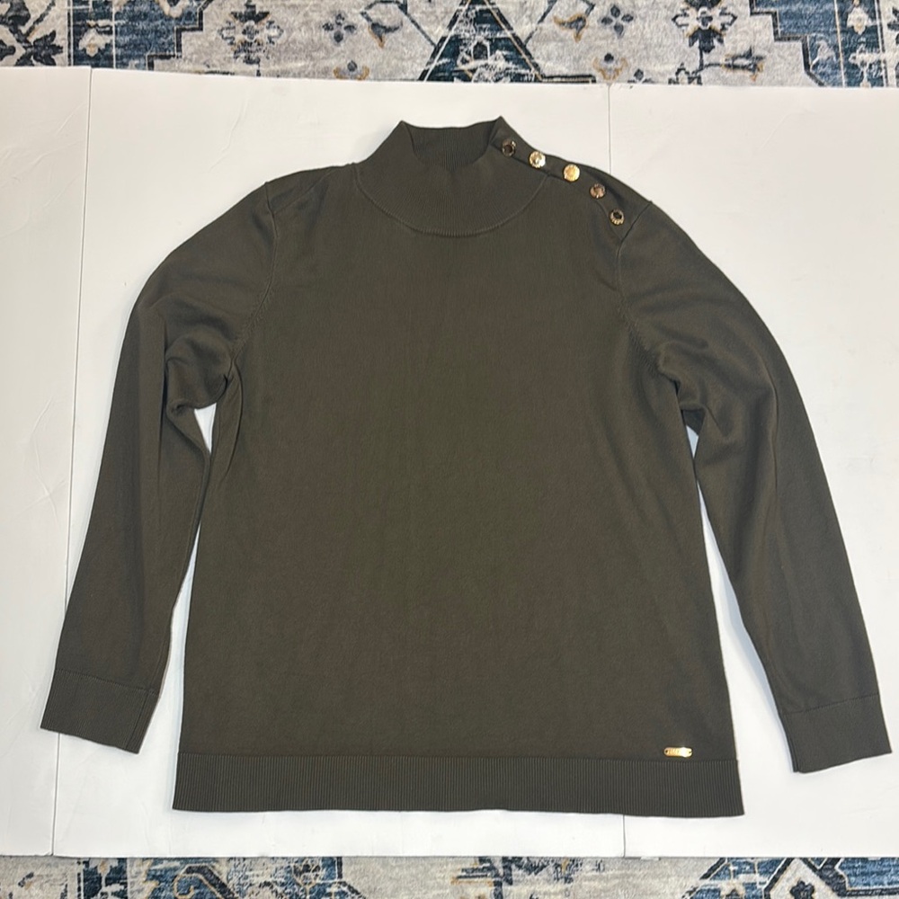 Calvin Klein Olive Sweater  high neck lightweight casual stretch  fitted large